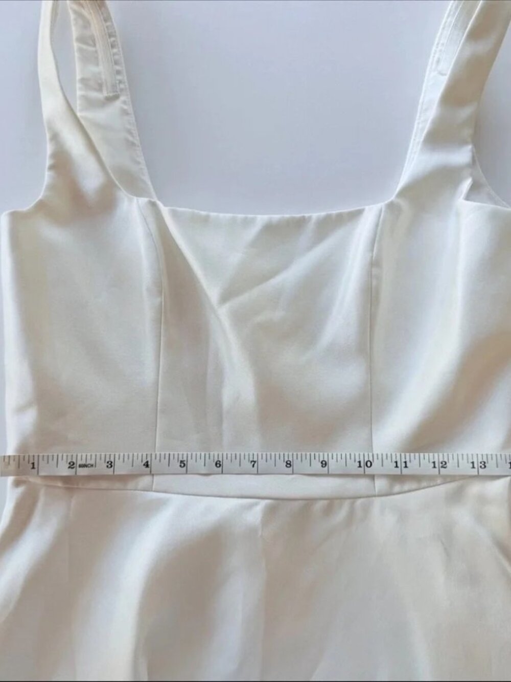 Dessy Collection Ivory Square Neck Satin Midi Dress - Size 6 - Picture 9 of 12